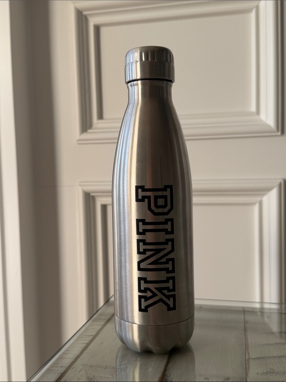 PINK Victoria's Secret Stainless Steel Bottle - Silver with Black Logo
